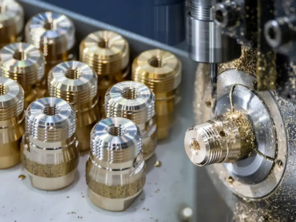 CNC Turning:Processes, Machines, Operations, and CNC Turning Programming Explained 1 Close-up of a high-speed CNC turning process, showing a cutting tool removing material from a rotating metal workpiece to create a precision cylindrical component.