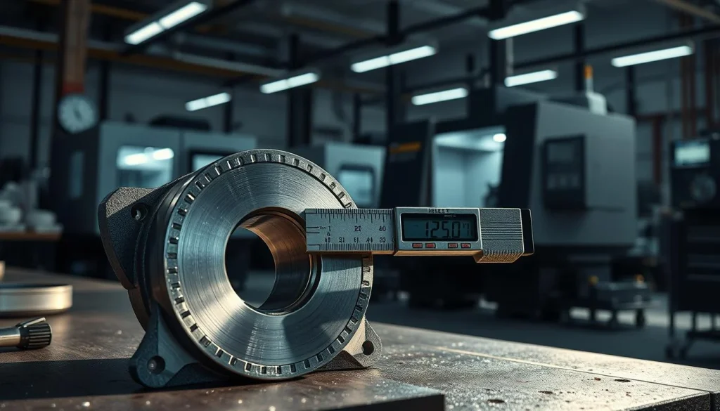 Automotive CNC Machining: Processes, Applications, Benefits & Cost Guide 2 This image illustrates the tight tolerances in CNC machining, showing how precise measurements are crucial for automotive parts. The close-up highlights the accuracy required to meet strict automotive quality standards.