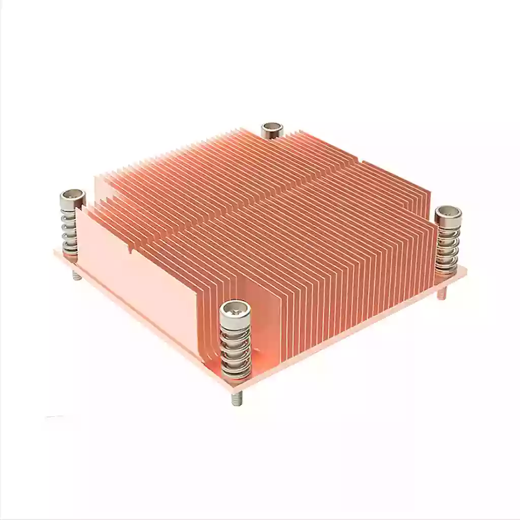 What is Data Center CNC Machining? 2 A precision-machined copper heat sink featuring tightly spaced parallel fins designed to maximize surface area for efficient heat dissipation. This type of structure is widely used in data center cooling applications, enabling high-performance thermal management for CPUs, GPUs, and power modules.