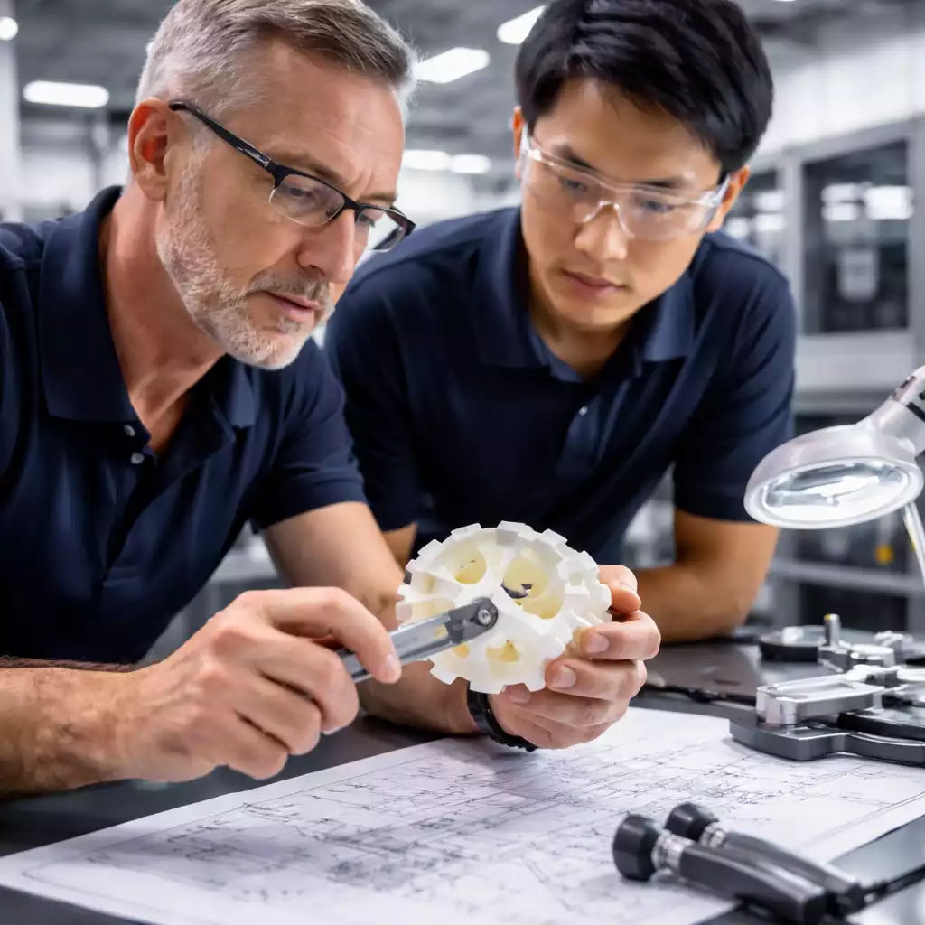 Nylon CNC Machining Guide: Materials, Tolerances, and Best Practices 2 Engineer holding a CNC-machined nylon component, showcasing precision and high-quality surface finish.