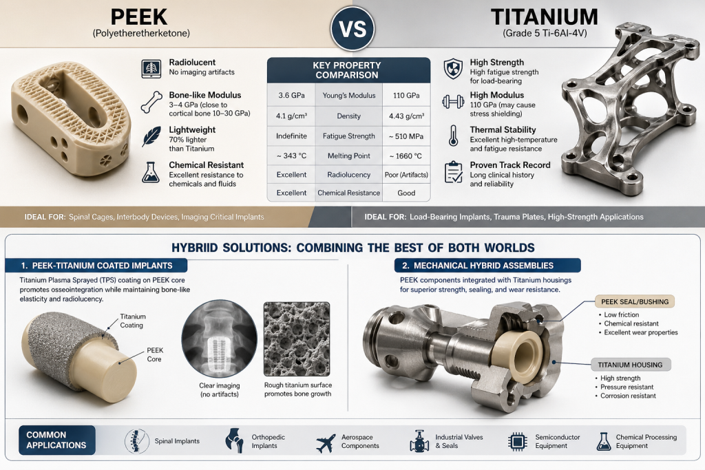 PEEK vs. Titanium in CNC Machining: Which is Superior for High-Precision Medical Components? 1 PEEK spinal cage enabling radiolucent imaging and bone-like load transfer