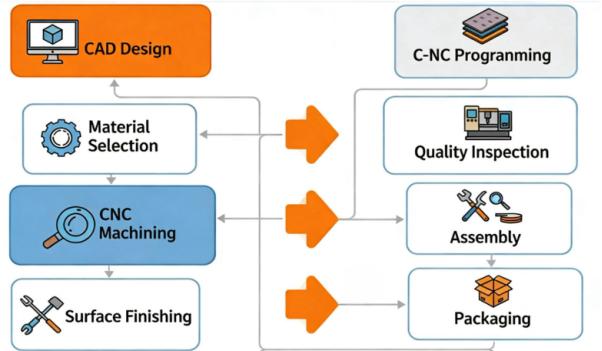 Types of Surface Treatment for CNC Machining 2 This demonstrates the manufacturing process from CNC machining to surface treatment to finished part.