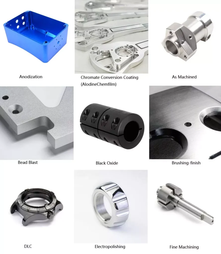Types of Surface Treatment for CNC Machining 3 Comparison of common CNC surface treatment effects:
As-machined
Bead blasting
Anodizing
Polishing
Powder coating