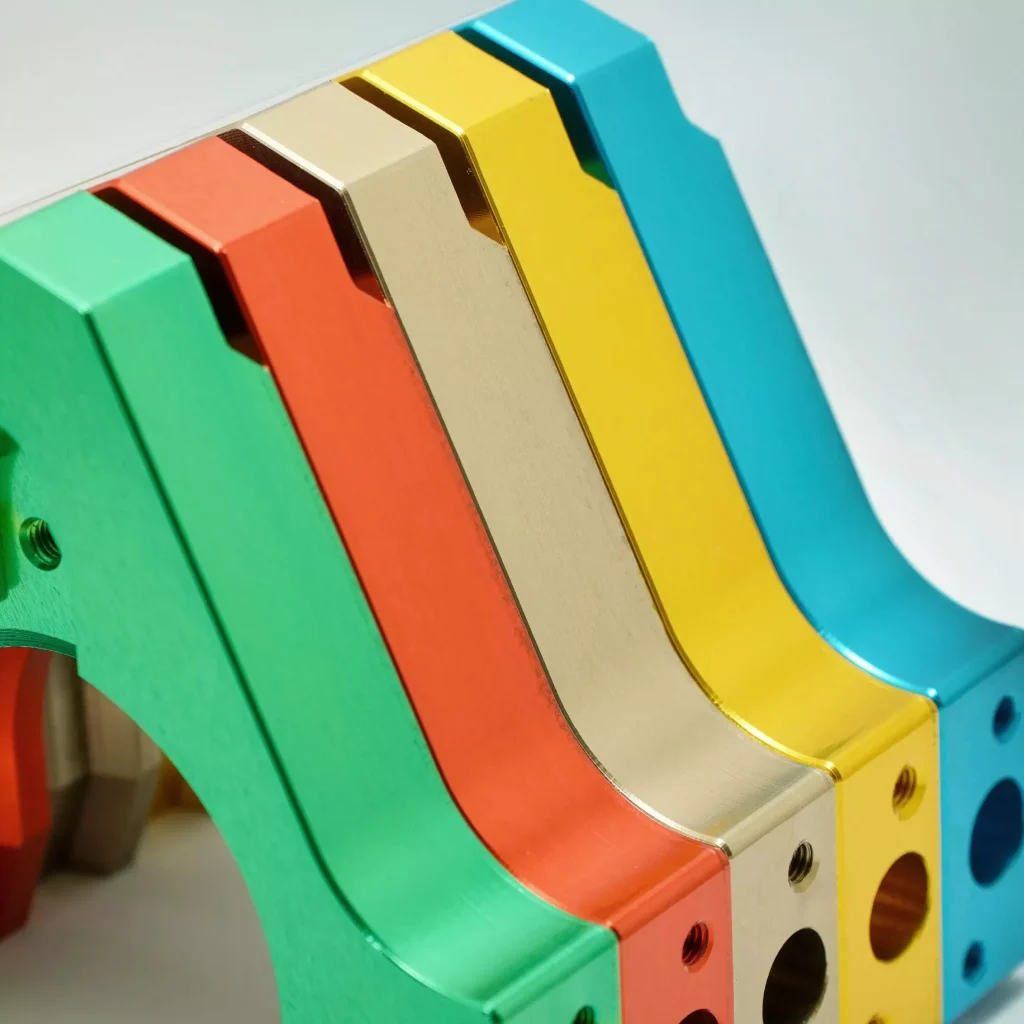 High Appearance Requirements in CNC Precision Machining Finished Parts 2 CNC machined metal parts showing different surface finishing methods including polishing, sandblasting, anodizing, brushing, and coating.