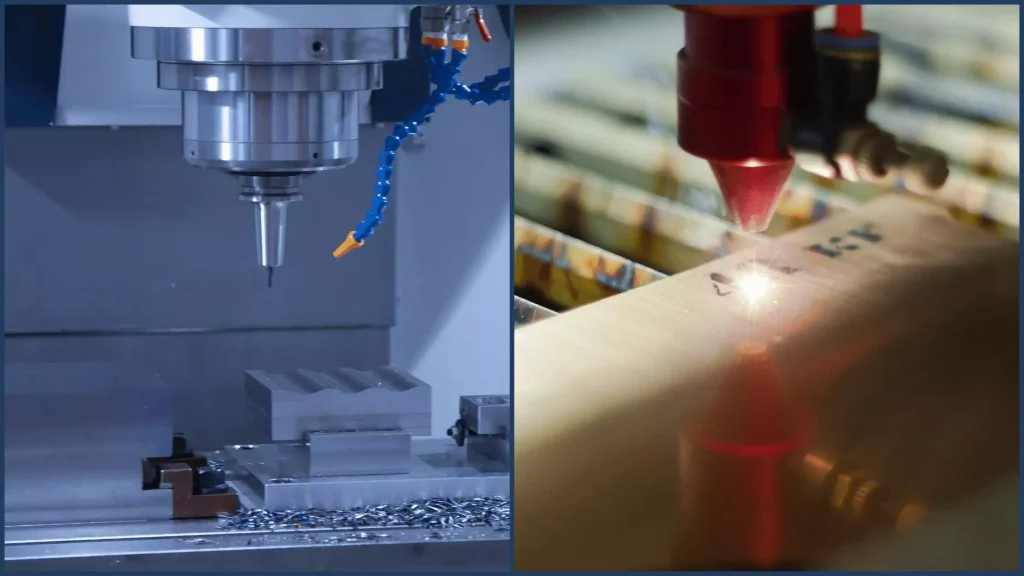 Types of Engraving 6 Comparison of CNC engraving and laser engraving processes for precision component marking.