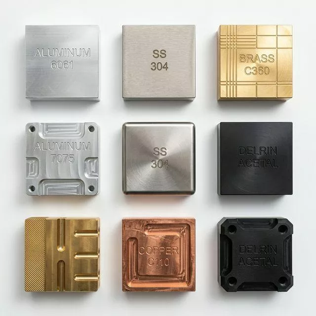 Types of Engraving 5 Engraved components made from different metals and engineering plastics.
