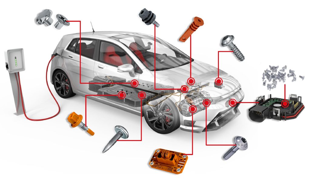 Automotive Fasteners Explained: Types, Materials, Applications, and Manufacturing Considerations 2 Automotive fastener applications across vehicle systems, including engine components, chassis structures, body panels, interior assemblies, and exhaust systems.